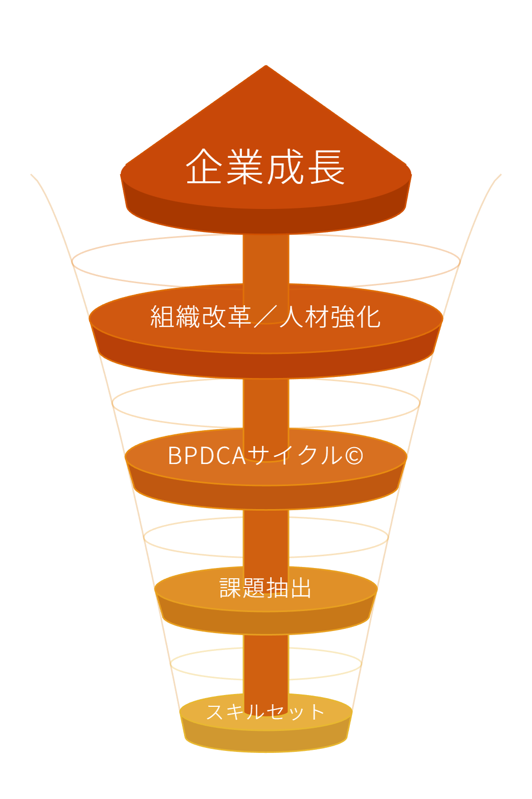 BPDCAサイクル - スキルセット→課題抽出→BPDCAサイクル©→組織改革/人材強化→企業成長