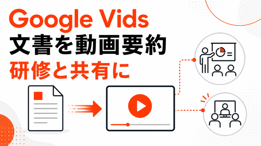 Google Vidsで文書を動画要約へ変えることを示すアイキャッチ